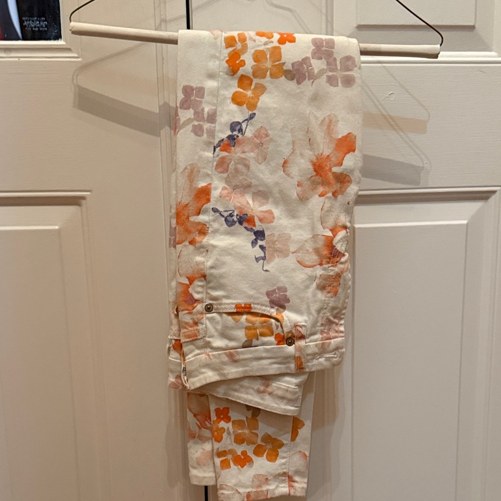 7 For All Mankind Floral Pants with Orange and Purple